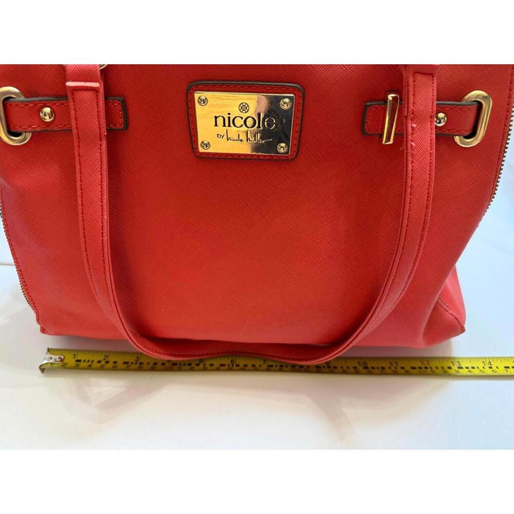 Nicole by Nicole Miller Orange/Coral Leather Shoulder Handbag with Gold Hardware - Picture 6 of 7